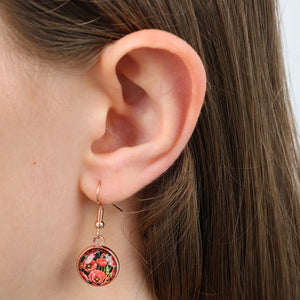 Poppies Collection | Rose Gold 'Grateful' 12mm Circle Dangles - Red Blooms