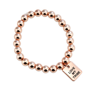The STRONG WOMEN Collection Hematite Bracelet 8mm Beads with word charm - Rose Gold Rebel