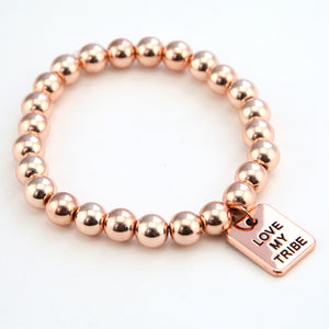 The STRONG WOMEN Collection Hematite Bracelet 8mm Beads with word charm - Rose Gold Rebel