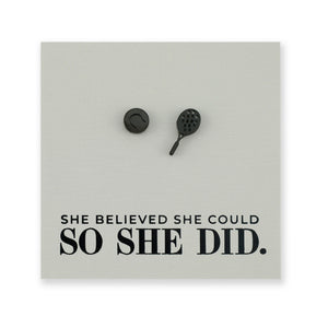 Stainless Steel Earring Studs - She Believed She Could So She Did - TENNIS ANYONE?