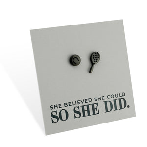 Stainless Steel Earring Studs - She Believed She Could So She Did - TENNIS ANYONE?