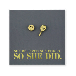 Stainless Steel Earring Studs - She Believed She Could So She Did - TENNIS ANYONE?