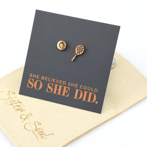 Stainless Steel Earring Studs - She Believed She Could So She Did - TENNIS ANYONE?