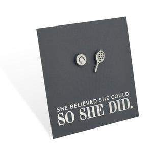 Stainless Steel Earring Studs - She Believed She Could So She Did - TENNIS ANYONE?