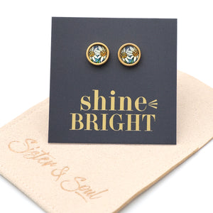 Shine Bright - Gold Stainless Steel 8mm Circle Studs - Happy Blooms (10562)