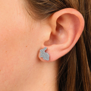 silver bunny stud ingirls ear