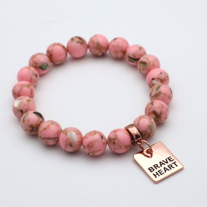 PINK COLLECTION - Soft Pink Synthesis 10mm Bead Bracelet - Rose Gold Word Charms