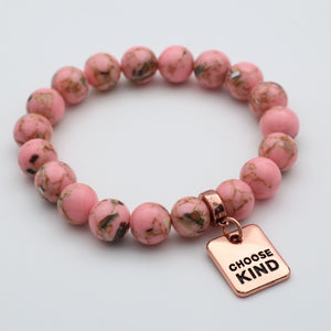 PINK COLLECTION - Soft Pink Synthesis 10mm Bead Bracelet - Rose Gold Word Charms