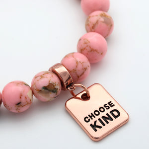 PINK COLLECTION - Soft Pink Synthesis 10mm Bead Bracelet - Rose Gold Word Charms