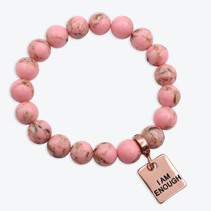 PINK COLLECTION - Soft Pink Synthesis 10mm Bead Bracelet - Rose Gold Word Charms