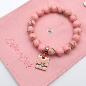 PINK COLLECTION - Soft Pink Synthesis 10mm Bead Bracelet - Rose Gold Word Charms