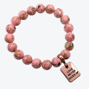 PINK COLLECTION - Soft Pink Synthesis 10mm Bead Bracelet - Rose Gold Word Charms
