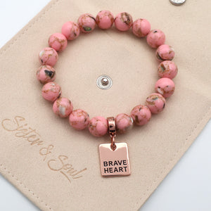 PINK COLLECTION - Soft Pink Synthesis 10mm Bead Bracelet - Rose Gold Word Charms
