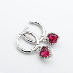 Pink heart shaped huggies dangle earrings