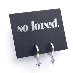 HUGGIES - So Loved - Sterling Silver Hoops with Purple CZ Star Charm (11962)