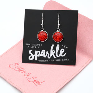 SPARKLEFEST - She Leaves A Little Sparkle - Stainless Steel Bright Silver Dangles - Red Glitter (11955)