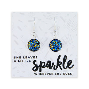 SPARKLEFEST - She Leaves A Little Sparkle - Bright Silver Dangle Earrings - Blue & Gold Glitter (11654)