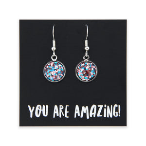 SPARKLEFEST - You Are Amazing- Vintage Silver Dangles - Pale Pink & Blue Glitter (12335)