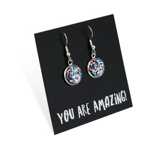 SPARKLEFEST - You Are Amazing- Vintage Silver Dangles - Pale Pink & Blue Glitter (12335)