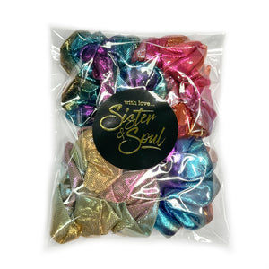 Sparkly Metallic Rainbow SCRUNCHIES 4 pack - Sparkle Pack (R03)