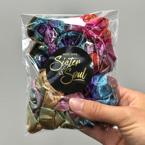 Sparkly Metallic Rainbow SCRUNCHIES 4 pack - Sparkle Pack (R03)