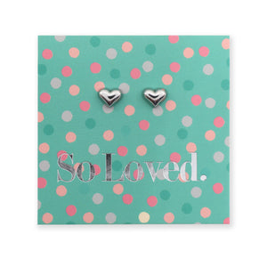 LIMITED EDITION Deluxe Steel Silver Tiny PUFFY Heart Studs with BONUS GIFT Pouch - So Loved