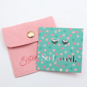 LIMITED EDITION Deluxe Steel Silver Tiny PUFFY Heart Studs with BONUS GIFT Pouch - So Loved
