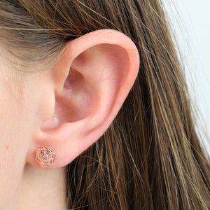 PINK COLLECTION - Rose Shaped Stud - Sterling Silver 18k Rose Gold Studs + Pink CZ Crystal - So Loved (9814)
