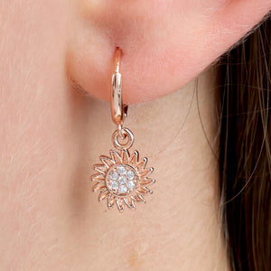 HUGGIES - You Are Amazing - Sterling Silver Rose Gold Hoops with Sunflower Charm (11661)