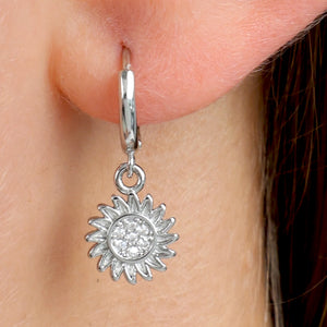 HUGGIES - You Are Amazing - Sterling Silver Hoops with Sunflower Charm (11522)