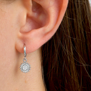 HUGGIES - You Are Amazing - Sterling Silver Hoops with Sunflower Charm (11522)