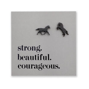 Stainless Steel Earring Studs - Strong Beautiful Courageous - HORSES