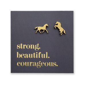 Stainless Steel Earring Studs - Strong Beautiful Courageous - HORSES