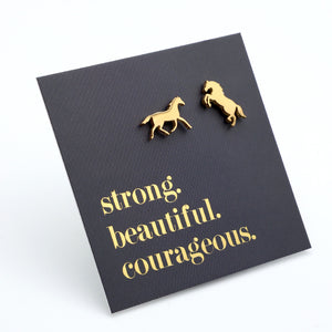 Stainless Steel Earring Studs - Strong Beautiful Courageous - HORSES