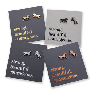 Stainless Steel Earring Studs - Strong Beautiful Courageous - HORSES