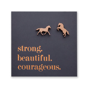 Stainless Steel Earring Studs - Strong Beautiful Courageous - HORSES