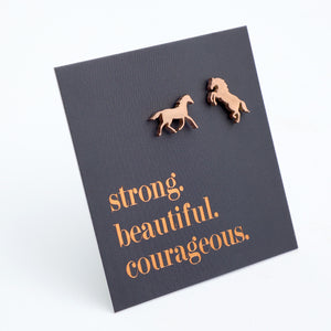 Stainless Steel Earring Studs - Strong Beautiful Courageous - HORSES
