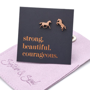 Stainless Steel Earring Studs - Strong Beautiful Courageous - HORSES