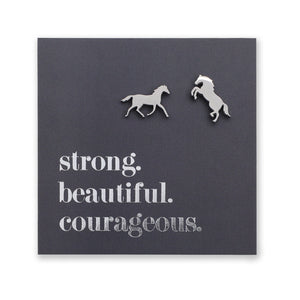 Stainless Steel Earring Studs - Strong Beautiful Courageous - HORSES