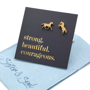 Stainless Steel Earring Studs - Strong Beautiful Courageous - HORSES