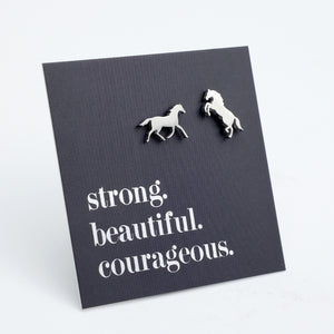 Stainless Steel Earring Studs - Strong Beautiful Courageous - HORSES