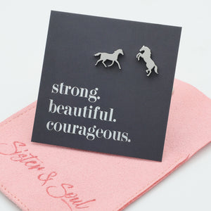 Stainless Steel Earring Studs - Strong Beautiful Courageous - HORSES