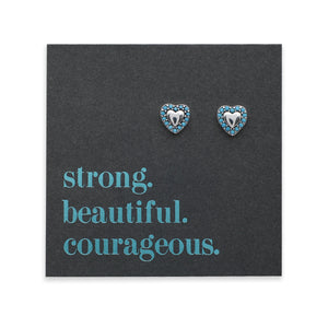 TEAL COLLECTION - Tiny Turquoise & Silver Hearts - Sterling Silver Studs - Strong Beautiful Courageous (11863)