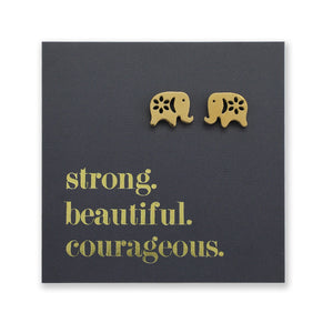 Stainless Steel Earring Studs - Strong Beautiful Courageous - ELEPHANTS