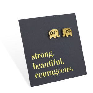 Stainless Steel Earring Studs - Strong Beautiful Courageous - ELEPHANTS