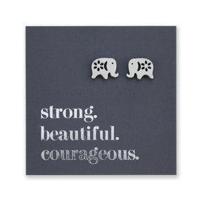 Stainless Steel Earring Studs - Strong Beautiful Courageous - ELEPHANTS