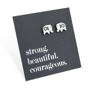 Stainless Steel Earring Studs - Strong Beautiful Courageous - ELEPHANTS