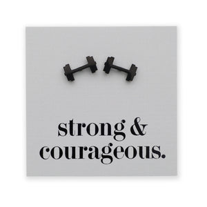 Stainless Steel Earring Studs - Strong & Courageous - DUMBBELLS