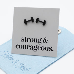 Stainless Steel Earring Studs - Strong & Courageous - DUMBBELLS