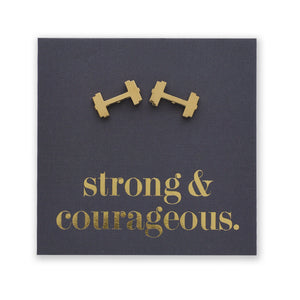 Stainless Steel Earring Studs - Strong & Courageous - DUMBBELLS